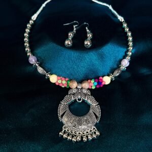 New Trending Oxidised Silver Necklace Antique colorful