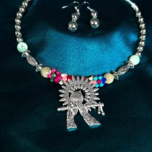 New Trending Oxidised Silver Short Necklace Antique Colorful