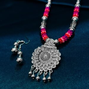 Beautiful Oxidised Antique Necklace with Colour
