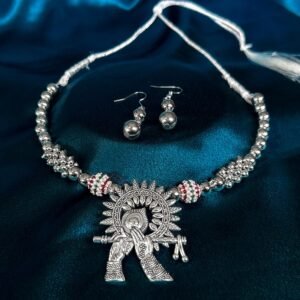 Oxidised Necklace Flute Shape Antique Silver Finish