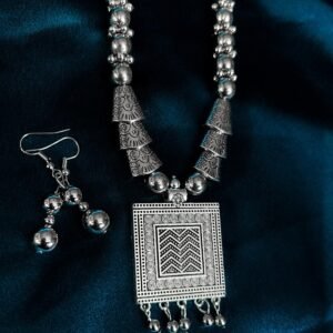 Oxidised Necklace square Shape With Jhumaka