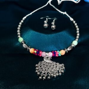 New Trending Oxidised Short Necklace With Color Picok